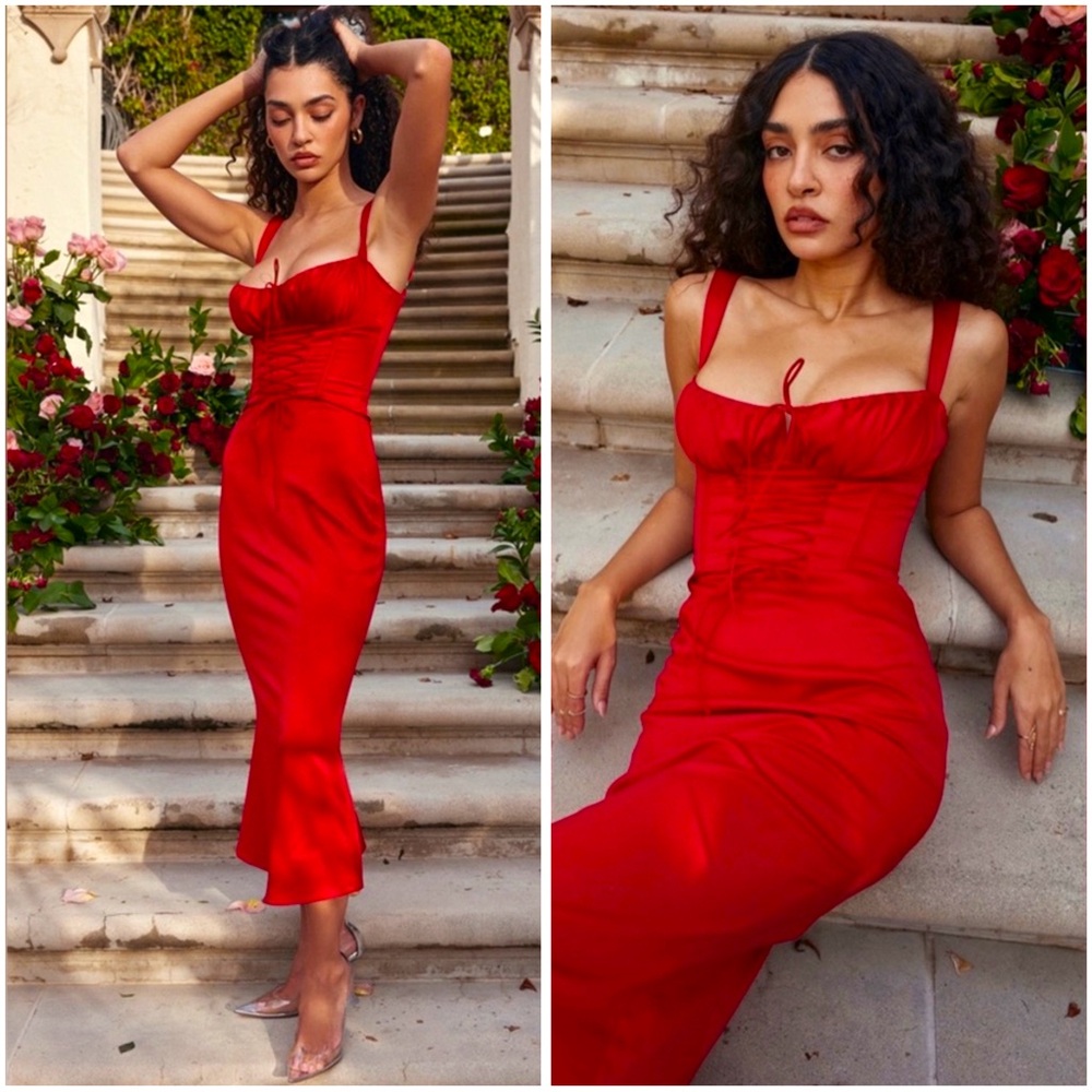 House of CB “Valencia” Red Corset Dress Set S+ Plus Top NWOT